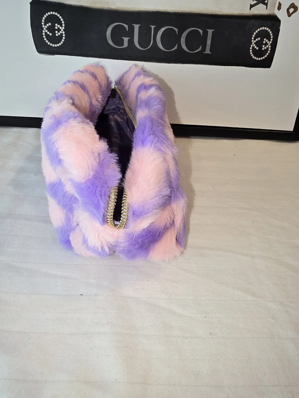 Truly Pink & Purple Plush Heart Faux Fur Pouch